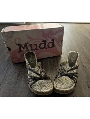 VTG Y2K Mudd Brown Leather Strappy Wedge Platform Sandals 7M